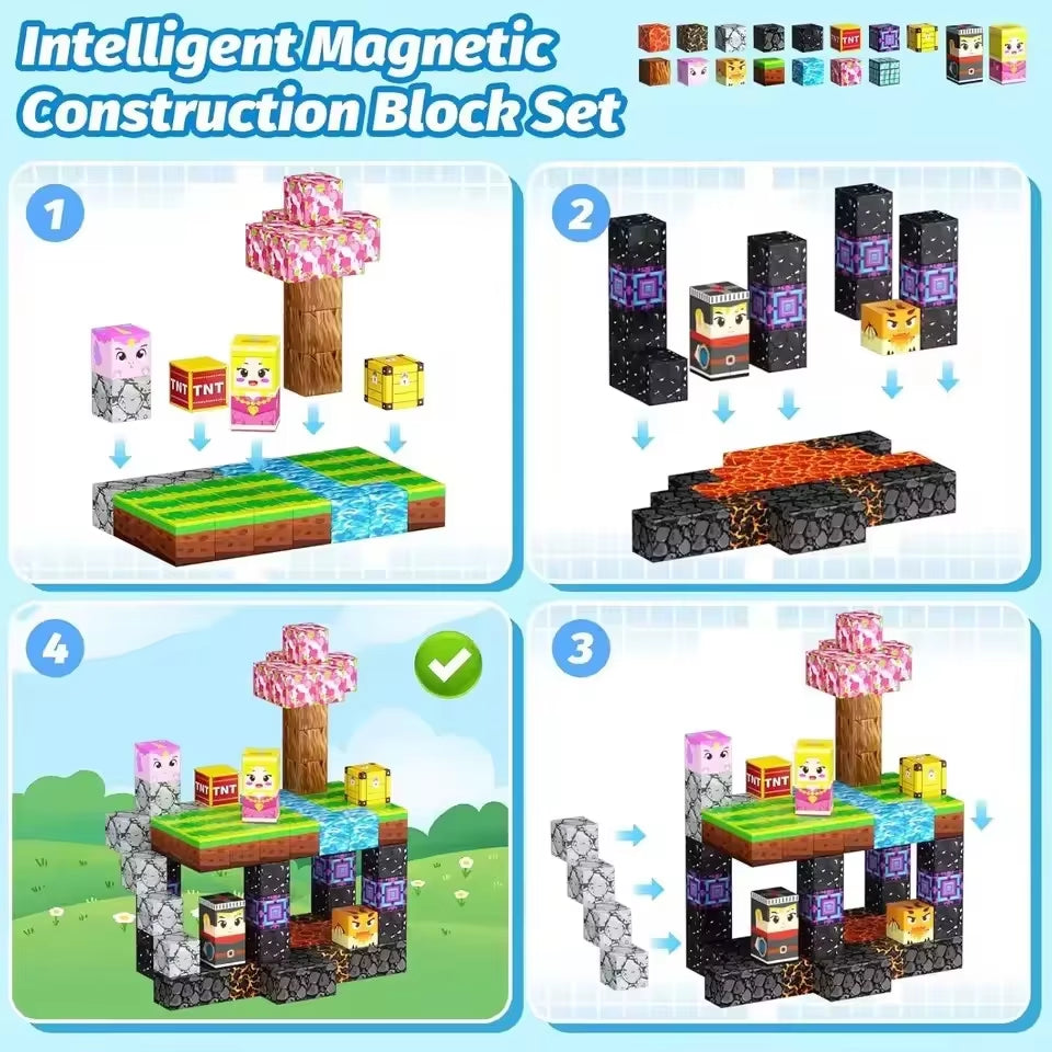 100PCS Magnetic Blocks Toy Build Mine Magnet World Set for Boys Girls STEM Montessori Sensory Cubes for Toddlers Gift